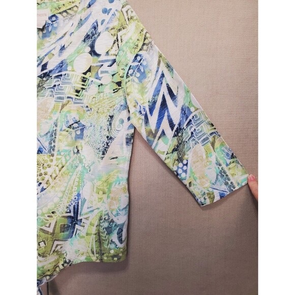 Chico's Cotton/Modal Mixed Print V-Neck Tie-Front Blouse Size 1 Medium - Picture 2 of 7